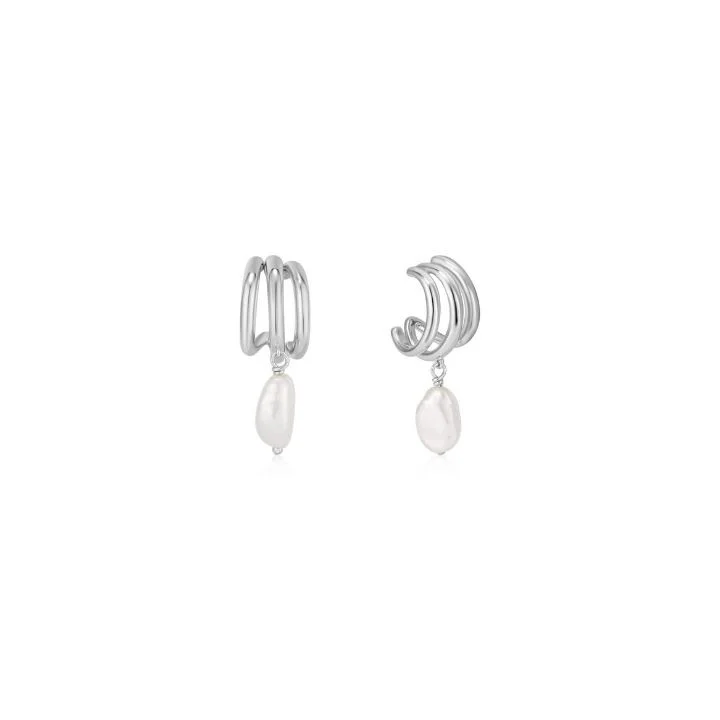 BRINCOS ANIA HAIE TRIPLE MINI HOOP PEARL
